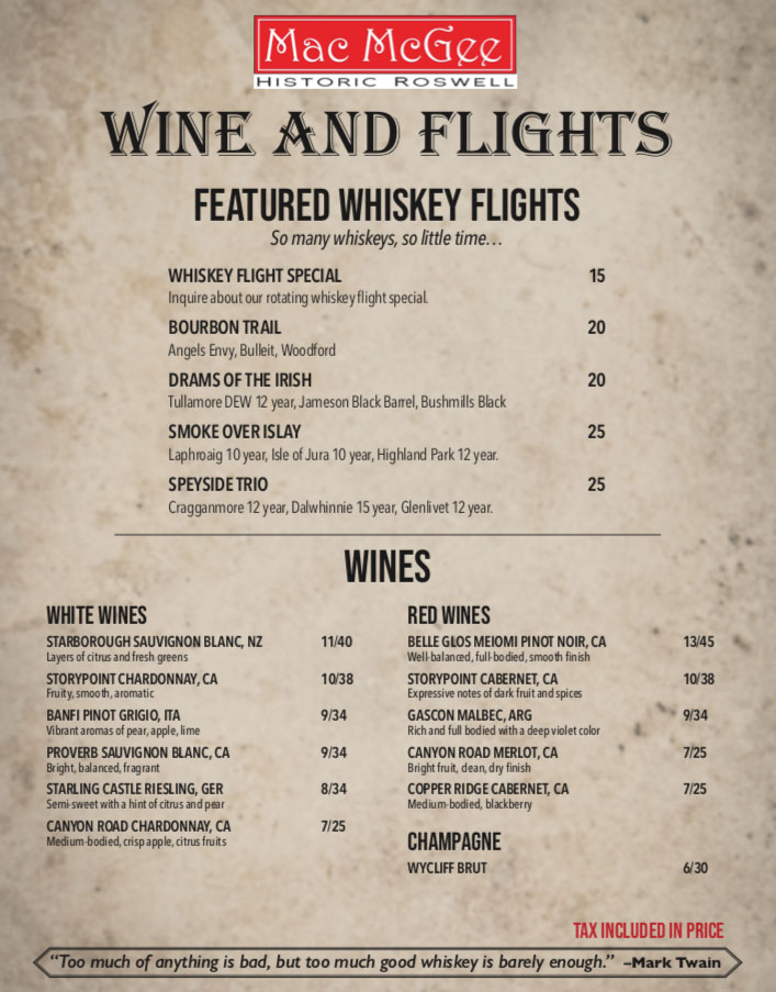 Roswell Wine Flights